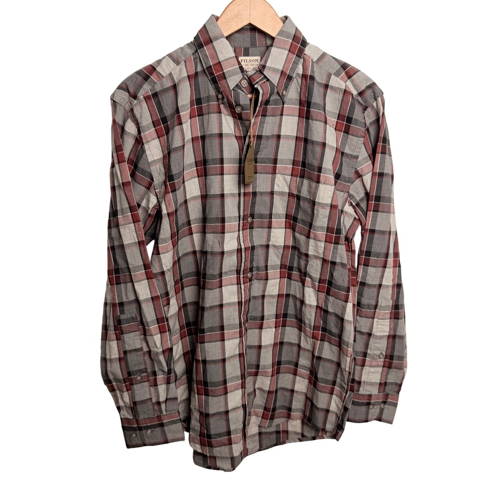 Filson Mens Sutter Sport Shirt XS Brick Heather Gray Plaid Button Down  Heritage